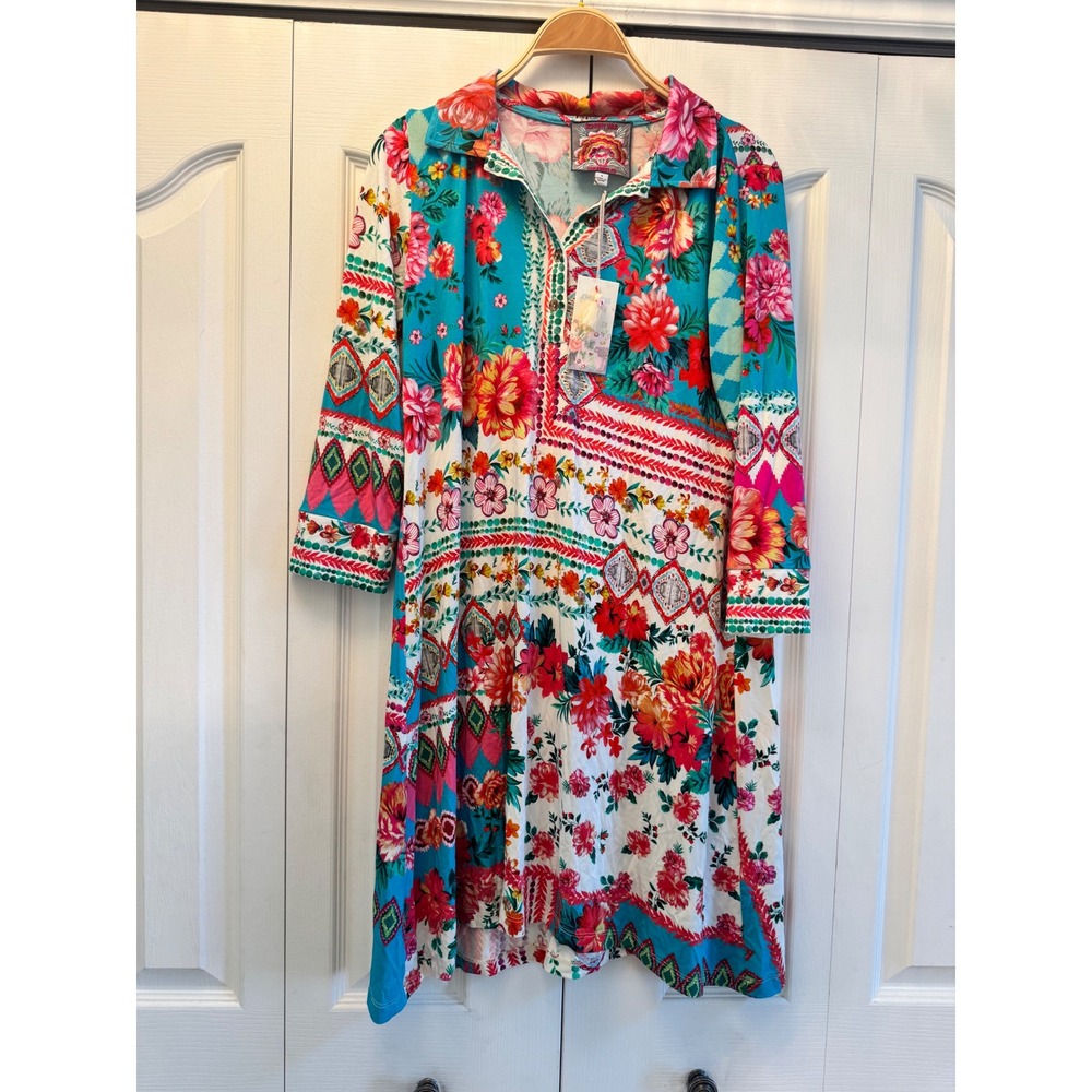 Johnny Was Janie Favorite Polo Tunic Dress Renata Floral Boho Turquoise T33026-4